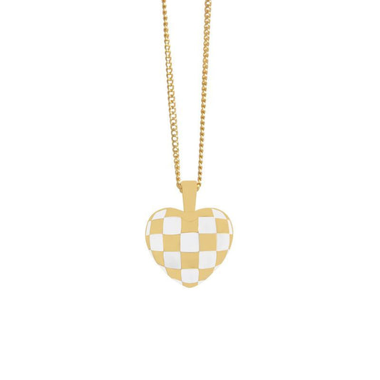 Geometry Heart Chessboard Sterling Silver Necklace