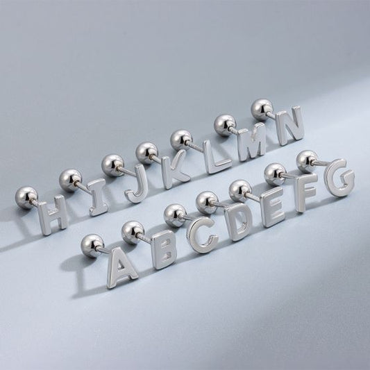Initial Letter 925 Sterling Silver Stud Earrings