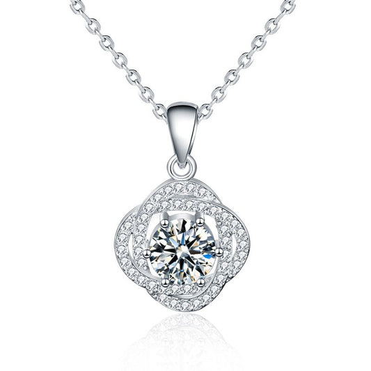 Moissanite Rose Flower Necklace in 925 Sterling Silver