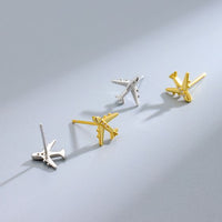 Airplane Rhinestone Stud Earrings, 925 Sterling Silver