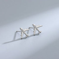 Airplane Rhinestone Stud Earrings, 925 Sterling Silver