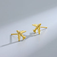 Airplane Rhinestone Stud Earrings, 925 Sterling Silver