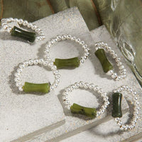 Green Bamboo Slub Beads Sterling Silver Ring