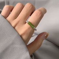 Green Bamboo Slub Beads Sterling Silver Ring
