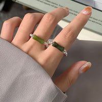 Green Bamboo Slub Beads Sterling Silver Ring