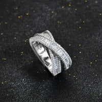 Baguette Crystal Cross 925 Sterling Silver Adjustable Ring