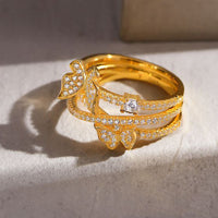 Micro-Set Crystal Butterfly Triple-Layer Cross Ring