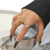 Micro-Set Crystal Butterfly Triple-Layer Cross Ring