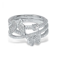 Micro-Set Crystal Butterfly Triple-Layer Cross Ring