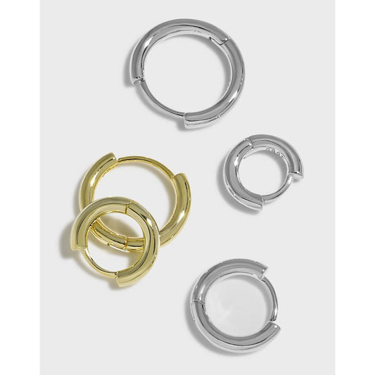 Geometry Circle Huggie Hoop Earrings, 925 Sterling Silver