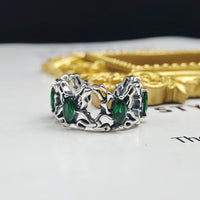 Vintage Green Oval Crystal Sterling Silver Adjustable Ring