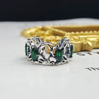 Vintage Green Oval Crystal Sterling Silver Adjustable Ring
