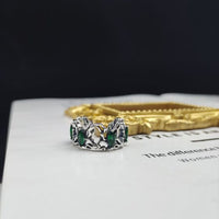 Vintage Green Oval Crystal Sterling Silver Adjustable Ring