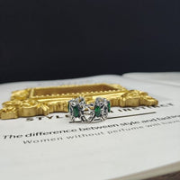 Vintage Green Oval Crystal Sterling Silver Adjustable Ring