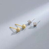 Micro Magic Cube Sterling Silver Stud Earrings
