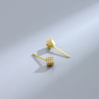 Micro Magic Cube Sterling Silver Stud Earrings