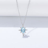 Blue Oval Natural Topaz Eightfold Star Necklace