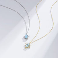 Blue Oval Natural Topaz Eightfold Star Necklace