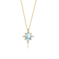 Blue Oval Natural Topaz Eightfold Star Necklace