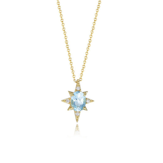 Blue Oval Natural Topaz Eightfold Star Necklace