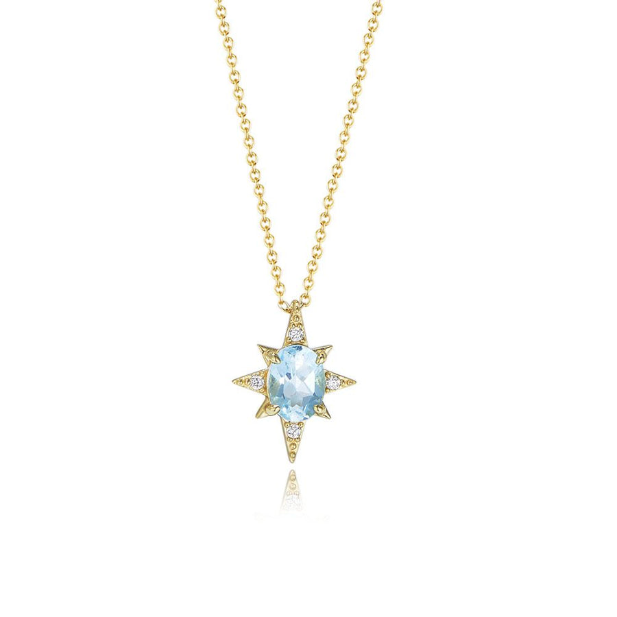 Blue Oval Natural Topaz Eightfold Star Necklace