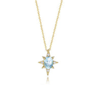 Blue Oval Natural Topaz Eightfold Star Necklace