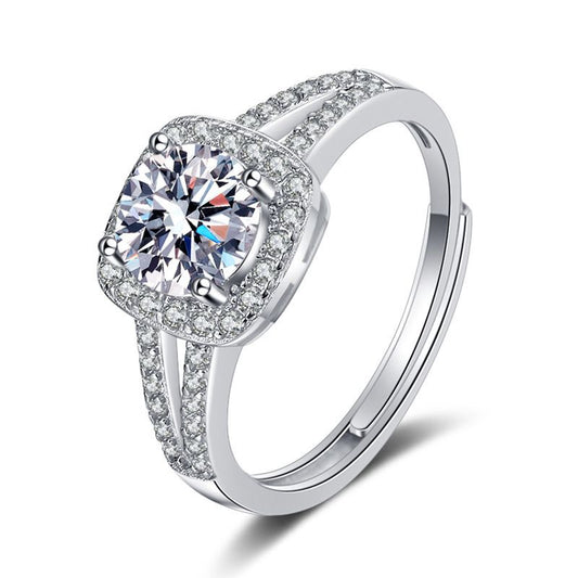 Four-Claw Square Moissanite CZ 925 Sterling Silver Ring