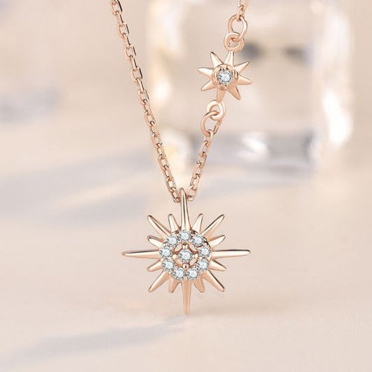 Sweet Sun and Star CZ Sterling Silver Necklace