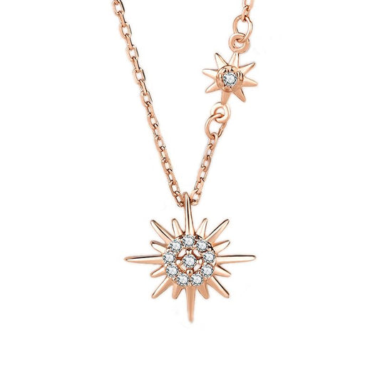 Sweet Sun and Star CZ Sterling Silver Necklace