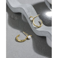 S-Shape Round Shell Pearl Hoop Earrings