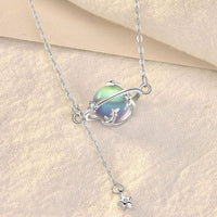 Natural Moonstone Planet and Star Necklace, 925 Sterling Silver
