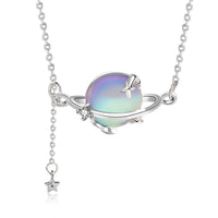Natural Moonstone Planet and Star Necklace, 925 Sterling Silver