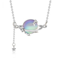 Natural Moonstone Planet and Star Necklace, 925 Sterling Silver