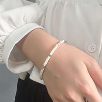 Gold Shell Beads Wampum Bracelet in 925 Sterling Silver