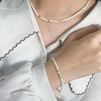 Gold Shell Beads Wampum Bracelet in 925 Sterling Silver