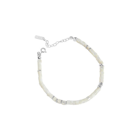 Gold Shell Beads Wampum Bracelet in 925 Sterling Silver