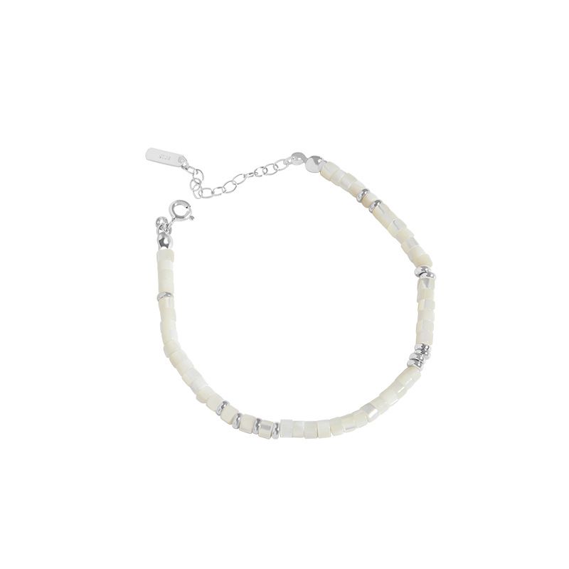 Gold Shell Beads Wampum Bracelet in 925 Sterling Silver