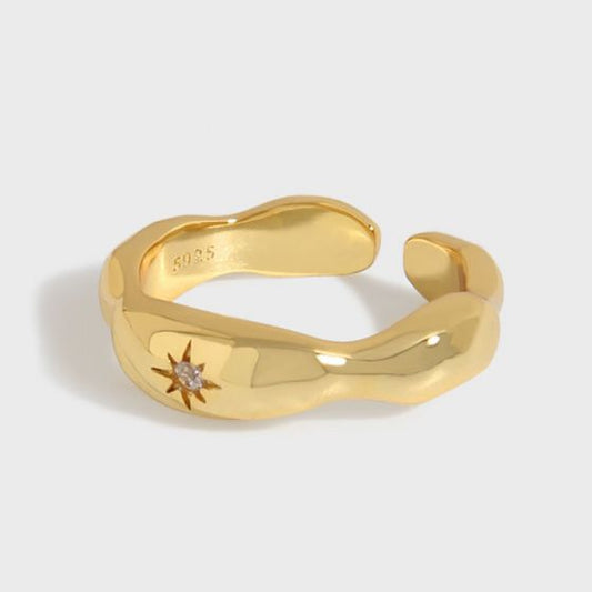 CZ Sunshine Irregular Sterling Silver Adjustable Ring