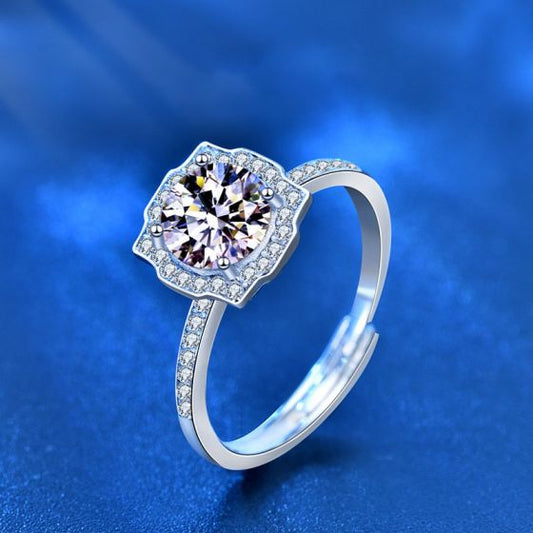 Geometric Four-Claw Moissanite Ring, 925 Sterling Silver