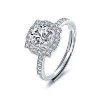 Geometric Four-Claw Moissanite Ring, 925 Sterling Silver