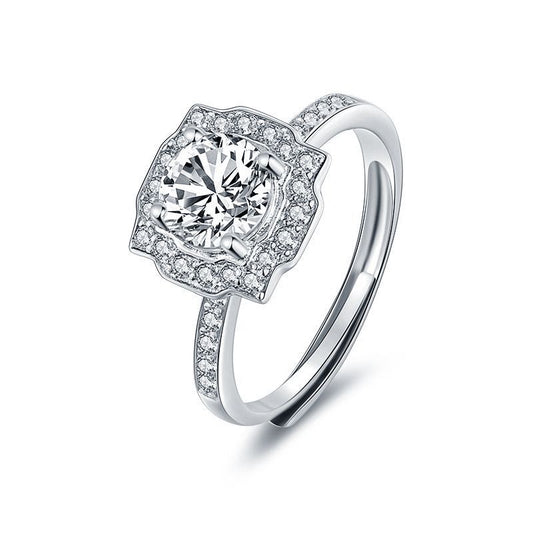 Geometric Four-Claw Moissanite Ring, 925 Sterling Silver