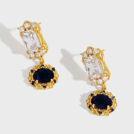 CZ Rectangle and Round Dangling Earrings, 925 Sterling Silver
