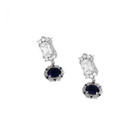 Crystal Rectangle and Round Dangling Earrings, 925 Sterling Silver