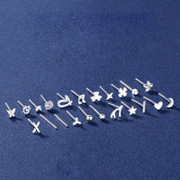 Mini Star Moon Heart Windmill Round T X Flower Leaf Sterling Silver Stud Earrings