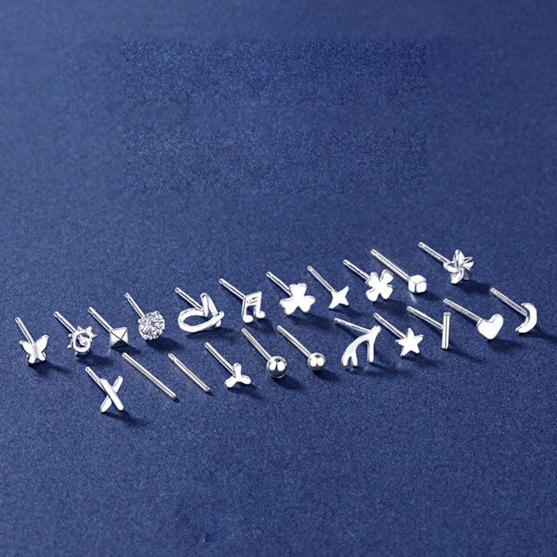Mini Star Moon Heart Windmill Round T X Flower Leaf Sterling Silver Stud Earrings