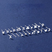 Mini Star Moon Heart Windmill Round T X Flower Leaf Sterling Silver Stud Earrings