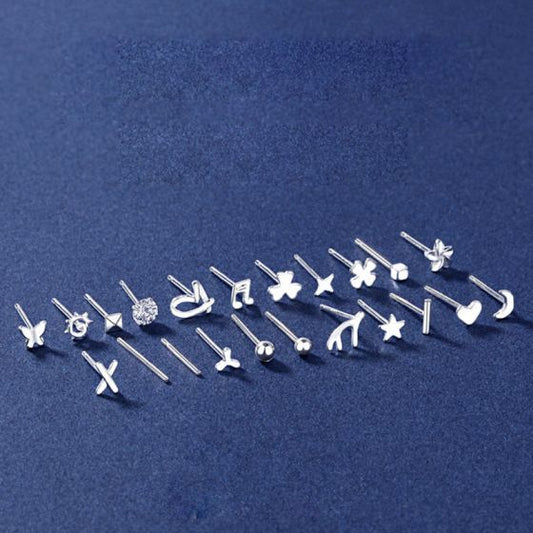 Mini Star Moon Heart Windmill Round T X Flower Leaf Sterling Silver Stud Earrings