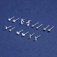 Mini Star Moon Heart Windmill Round T X Flower Leaf Sterling Silver Stud Earrings