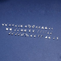 Mini Star Moon Heart Windmill Round T X Flower Leaf Sterling Silver Stud Earrings