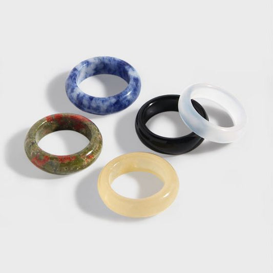 Natural Agate Jade Sterling Silver Adjustable Ring